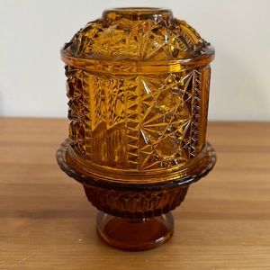 Elegant 1970's amber color fairy light candle holder by Indiana Glass